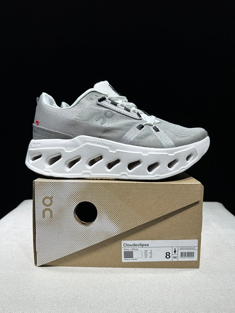 On Cloudeclipse Running Shoes, in Gray and White - product image from the listing.