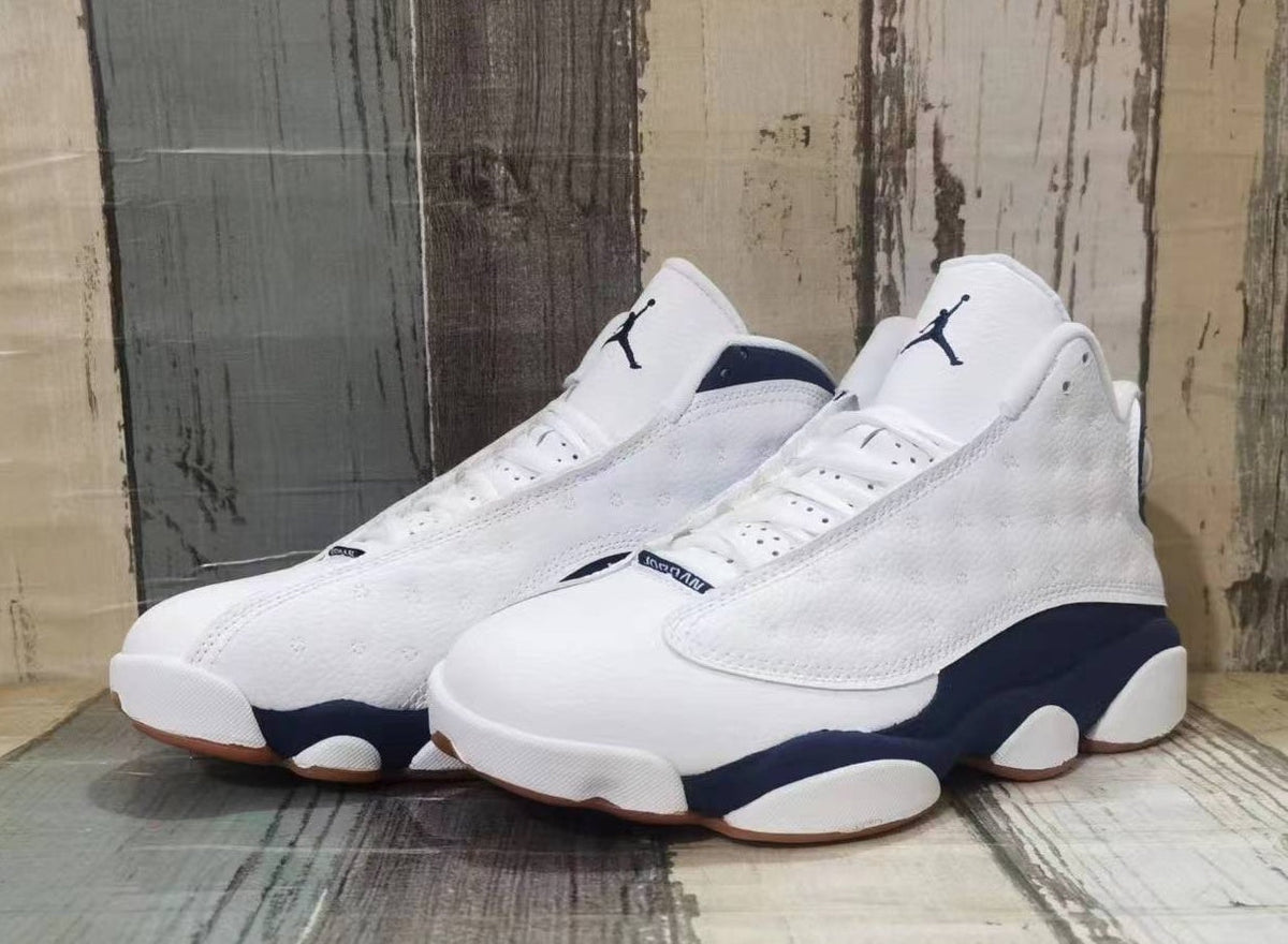 Men's Air Jordan 13 Sneakers - White & Dark Blue - product image from the listing.