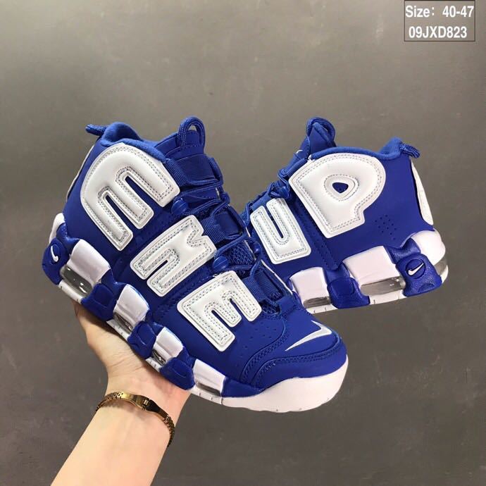 Nike Air More Uptempo Basketball Sneakers in White Blue 09JXD823 - product image from the listing.