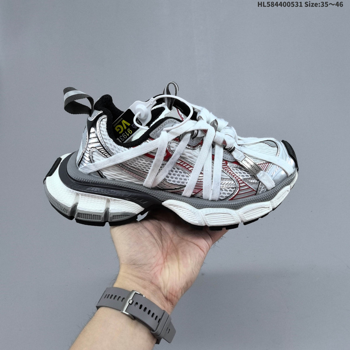 Silver and Grey Balenciaga 3XL Low-Top Sneakers - product image from the listing.