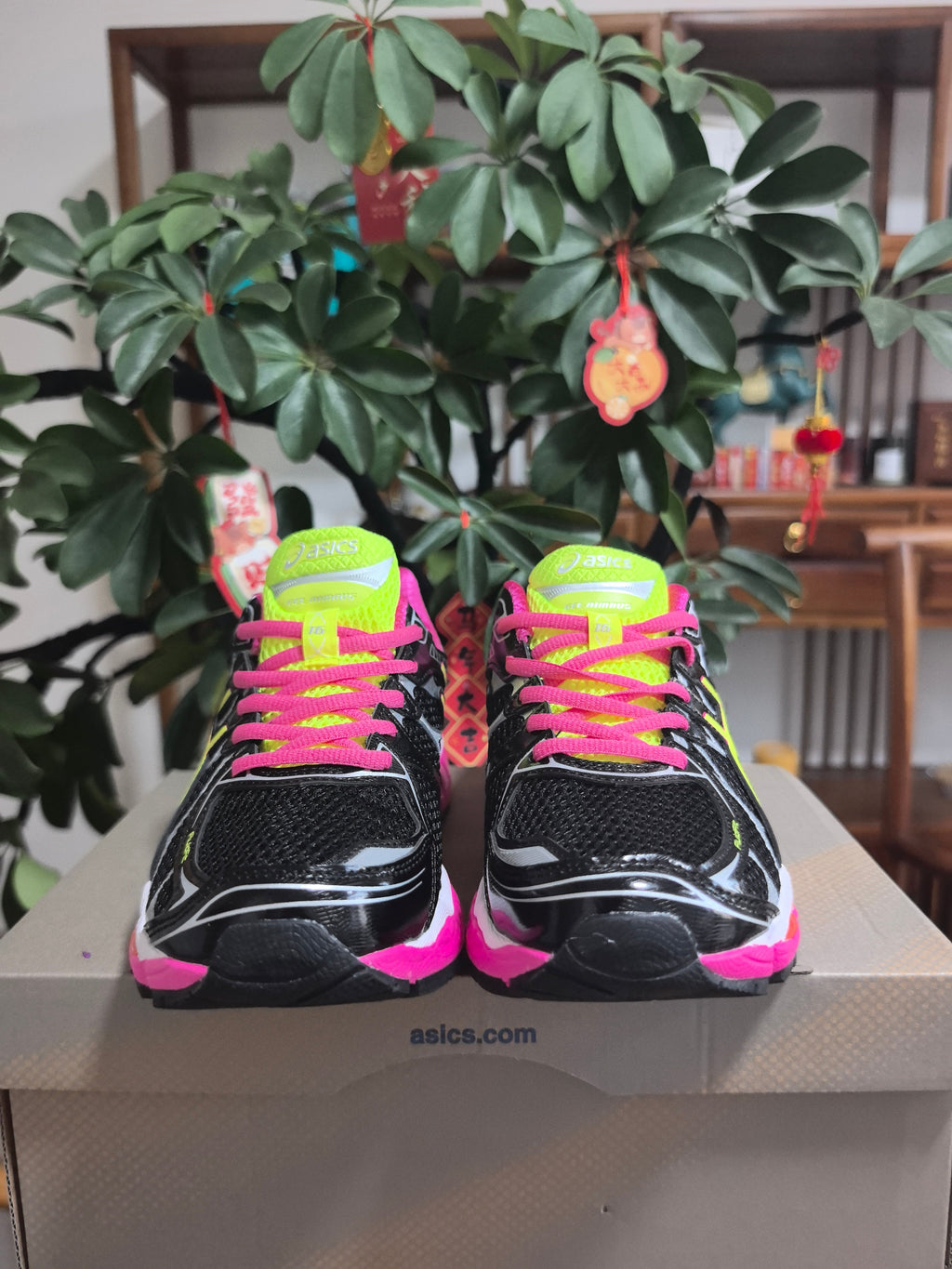 ASICS GEL-Kayano 14 Sneakers in Black Pink Lime - product image from the listing.
