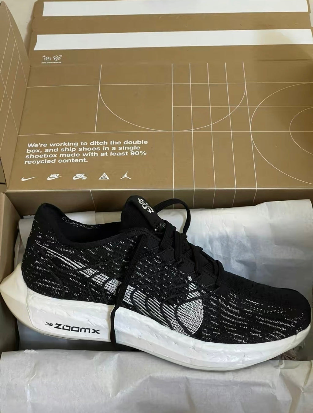 Nike Pegasus Turbo Next Nature Running Shoes in Black White - product image from the listing.