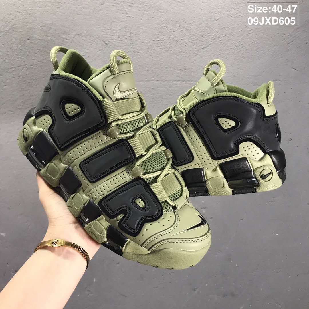 Olive and Black Nike Air More Uptempo Sneakers - product image from the listing.