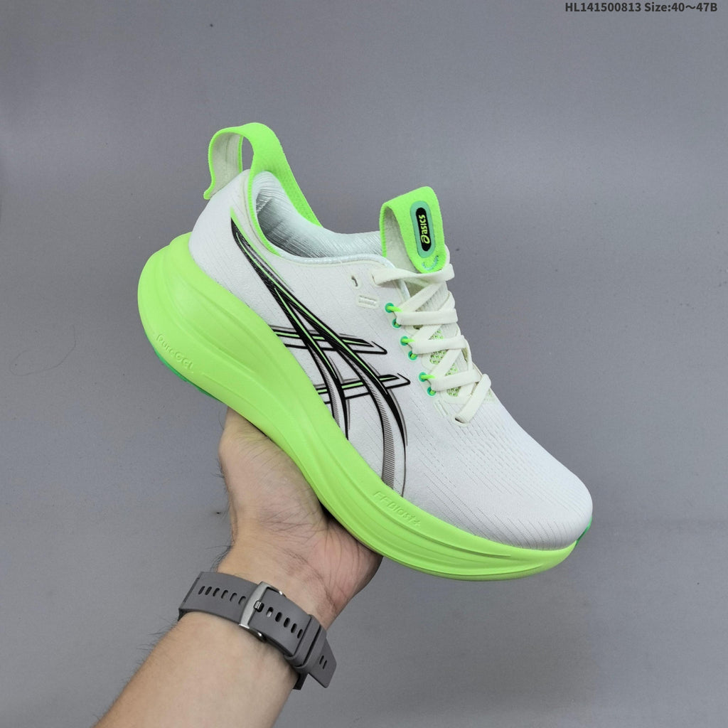 ASICS Gel-Nimbus 28 Running Shoes White Neon in Green - product image from the listing.