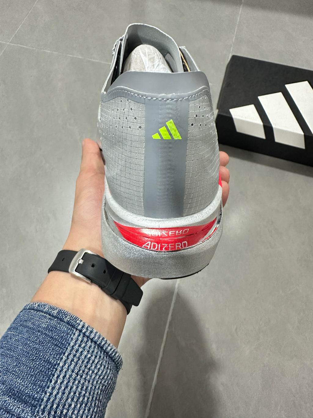 adidas Adizero Adios Pro 5 Running Shoes in Grey Red - product image from the listing.
