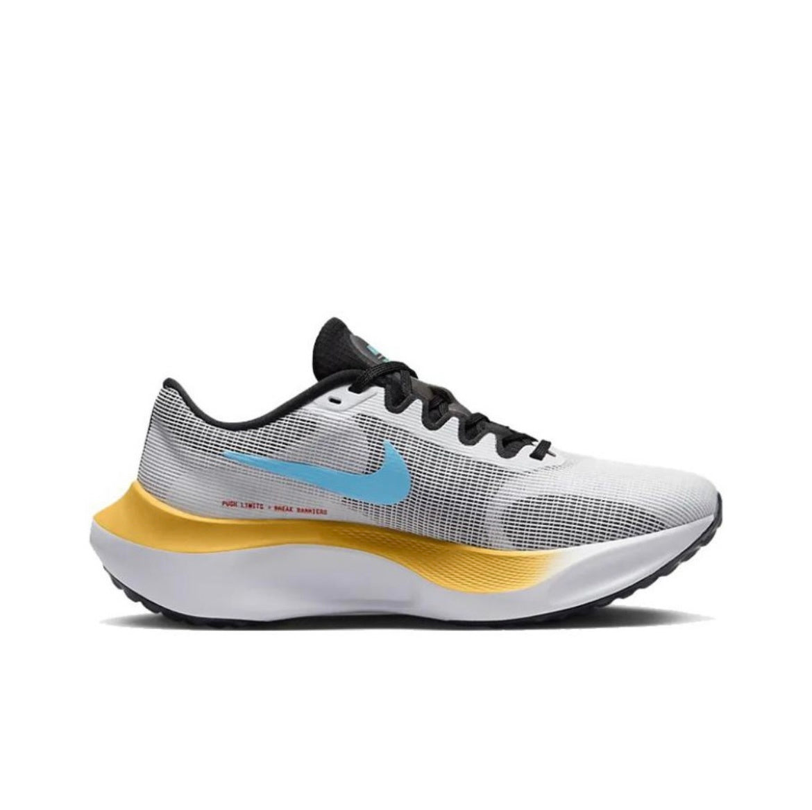 Nike Zoom Fly 5 Running Shoes in White Yellow Blue DM8974-002 - product image from the listing.