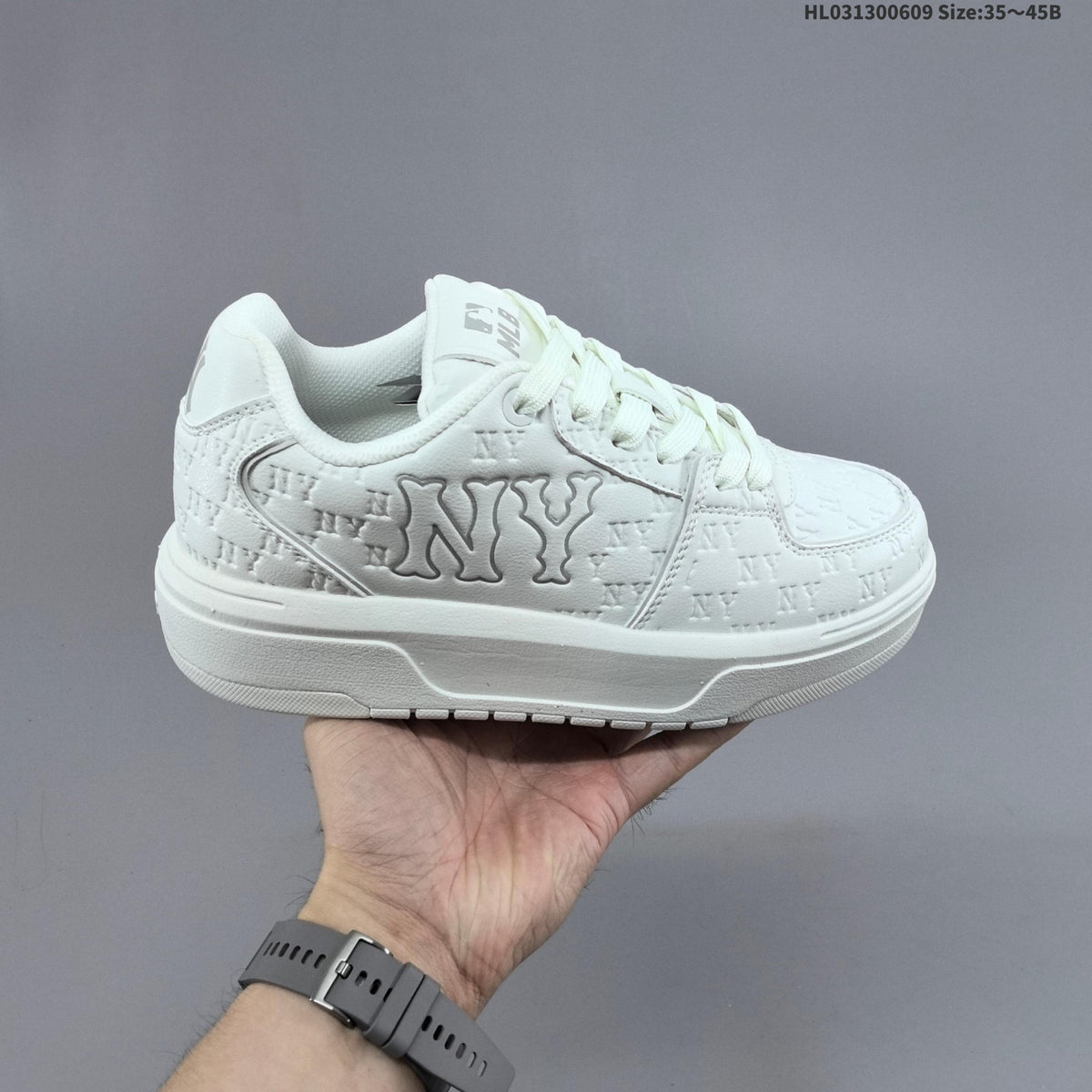 White MLB NY Low-Top Platform Sneakers - product image from the listing.