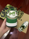 BAPE SK8 STA Low-Cut Sneakers in Green Camo - product image from the listing.