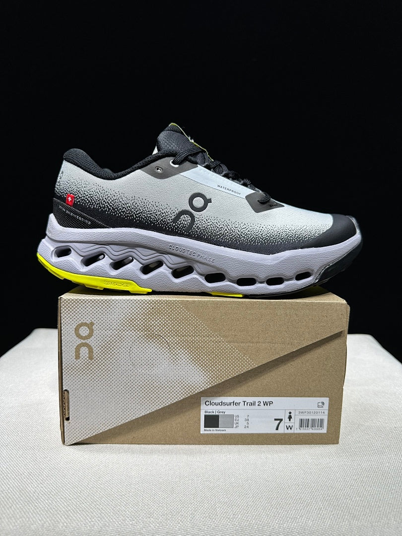 On Cloudsurfer Trail 2 WP Trail Running Shoes in Black Grey - product image from the listing.