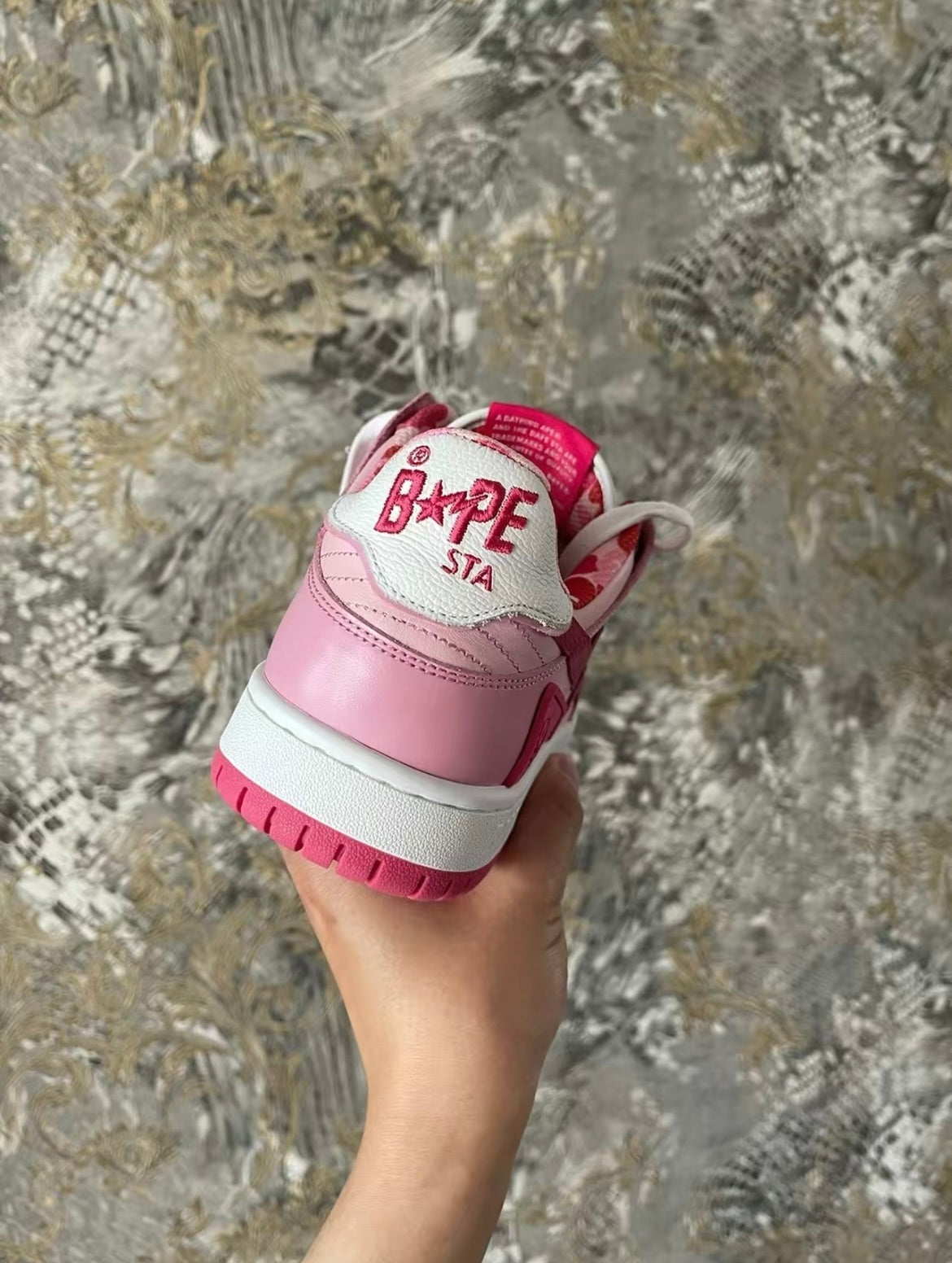 Pink and Burgundy BAPE SK8 STA Sneakers - product image from the listing.