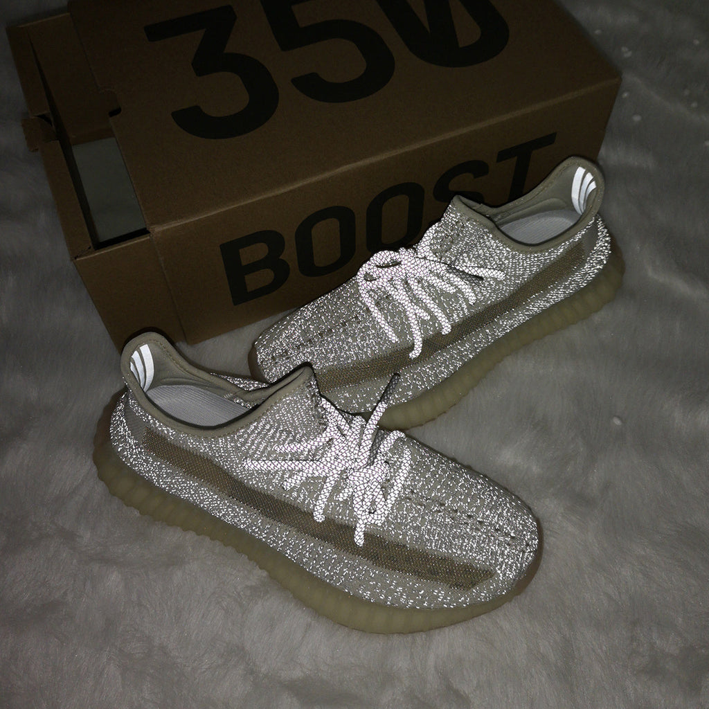 Light Gray and Cream Yeezy 350 V2 Knit Sneakers - product image from the listing.