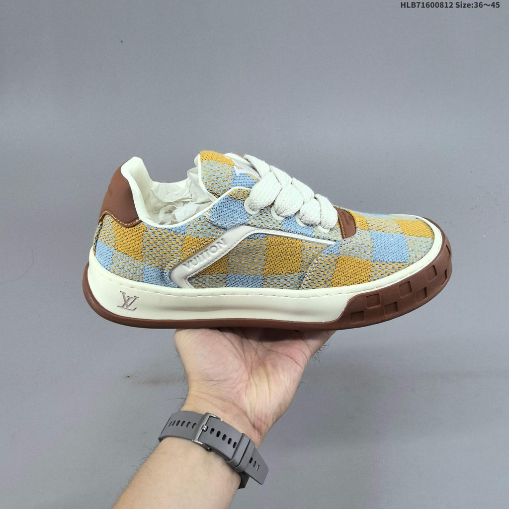 Louis Vuitton Tilted Low Trainers in Blue and Yellow Check - product image from the listing.