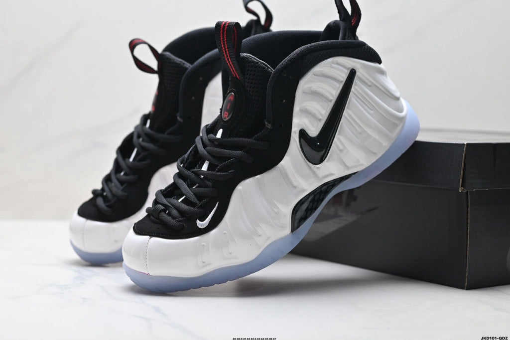 Nike Air Penny Foamposite One Sneakers in Black White Red - product image from the listing.