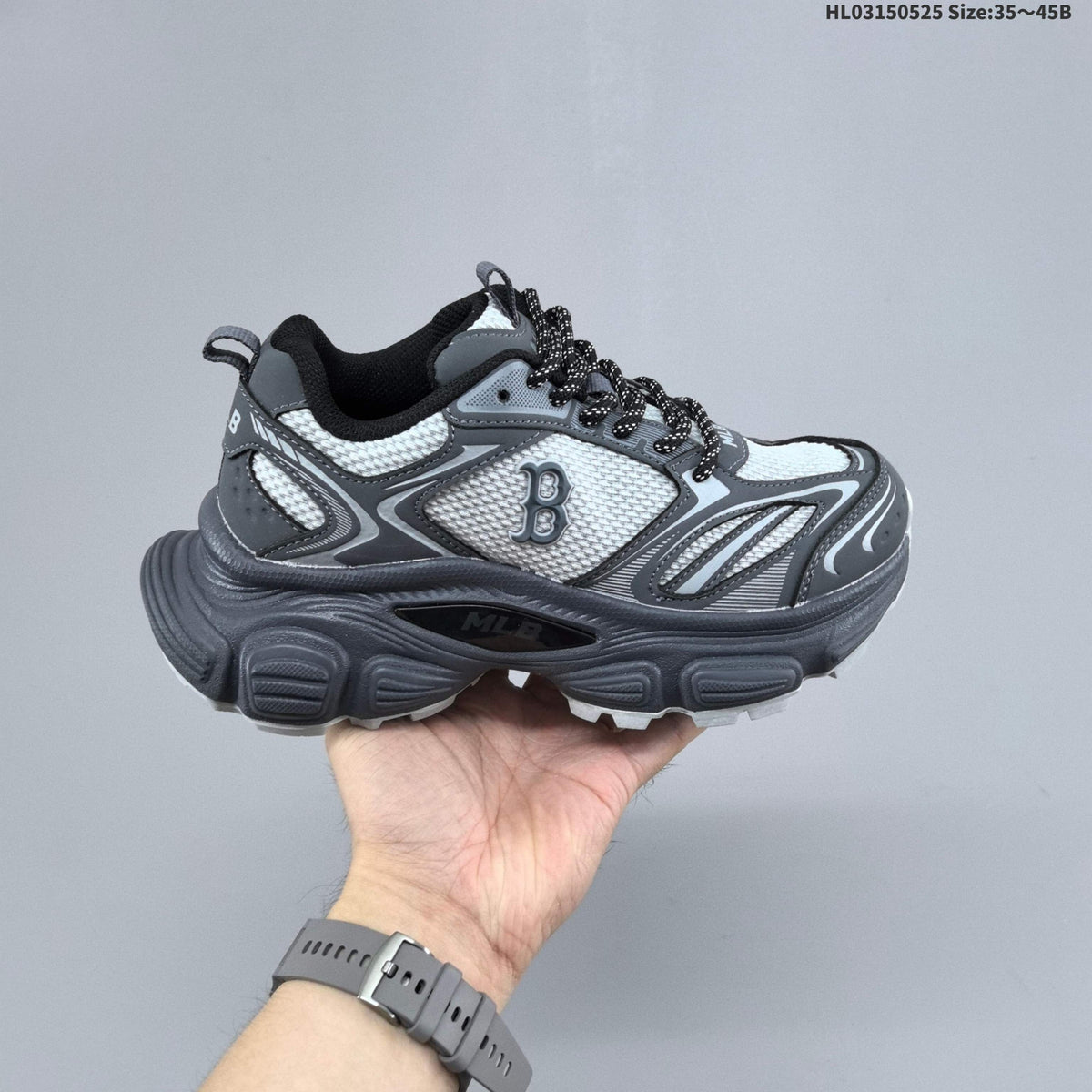 Gray and White MLB Winner Chunky Low-Top Sneakers - product image from the listing.