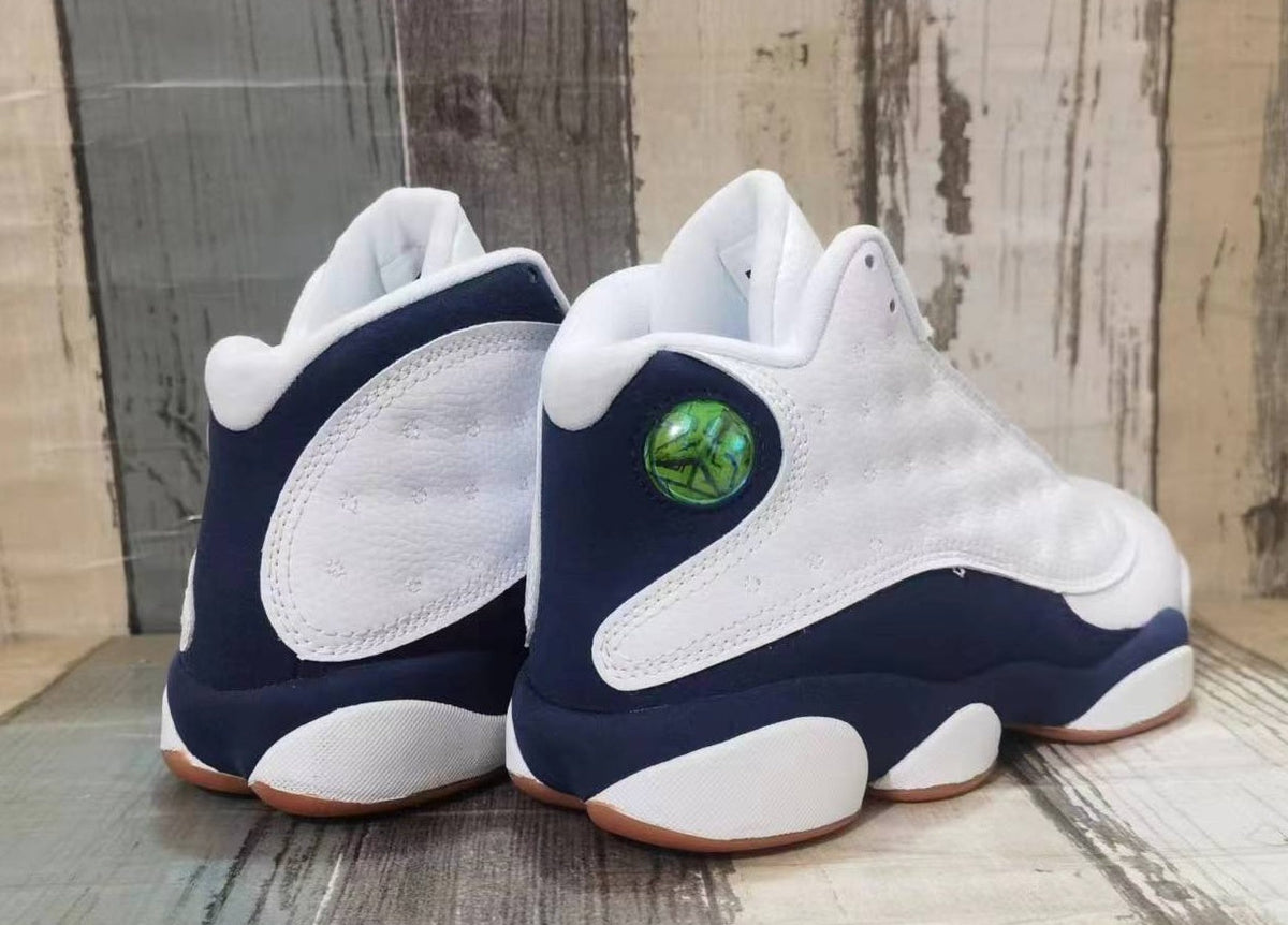 Men's Air Jordan 13 Sneakers - White & Dark Blue - product image from the listing.