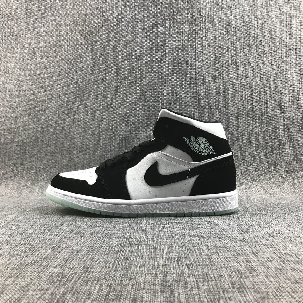 Air Jordan 1 Mid Sneakers in Black White Mint BQ6931-103 - product image from the listing.