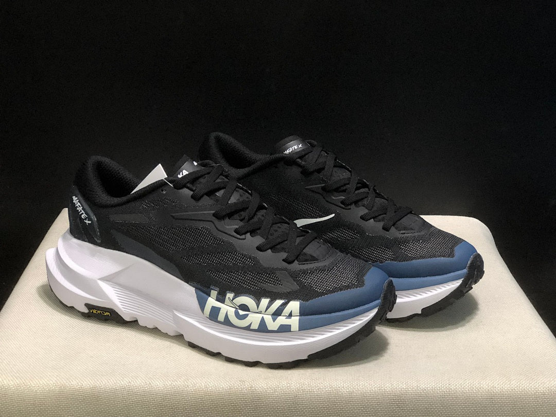 Black and Blue HOKA Mafate X Trail Running Shoes - product image from the listing.