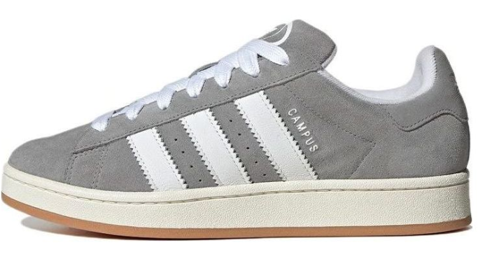 "Grey / White / Gum" adidas Campus Suede Sneakers - product image from the listing.