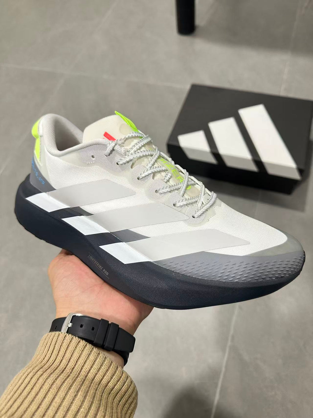 Adidas Lightstrike Pro Shoes for Running White Grey Neon - product image from the listing.