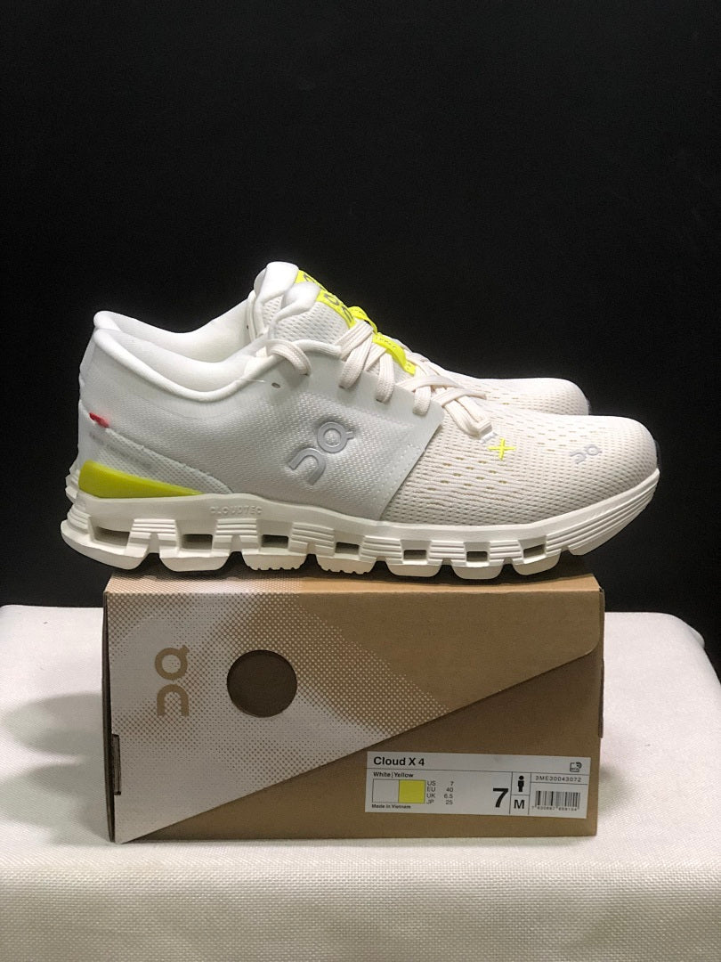 On Cloud X 4 Sneakers, in White and Yellow - product image from the listing.