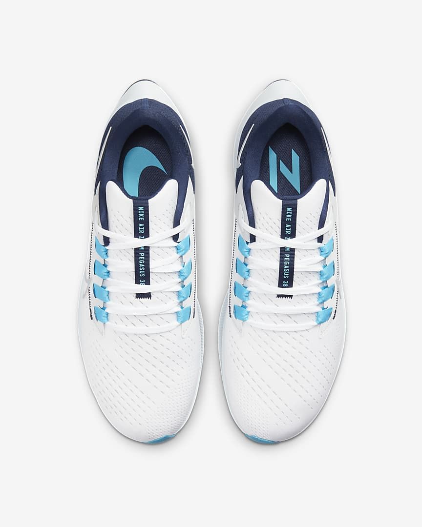 Nike Air Zoom Pegasus 38 Running Shoes in White Navy CW7356-101 - product image from the listing.