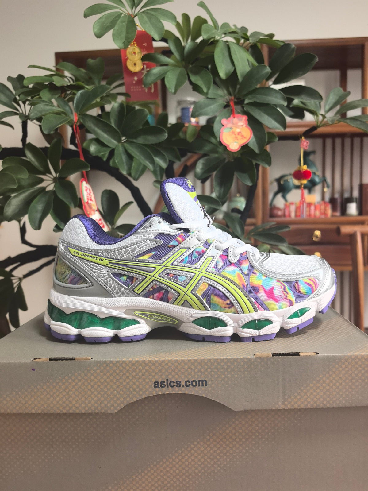 ASICS GEL-Nimbus 16 Running Shoes in White Purple - product image from the listing.