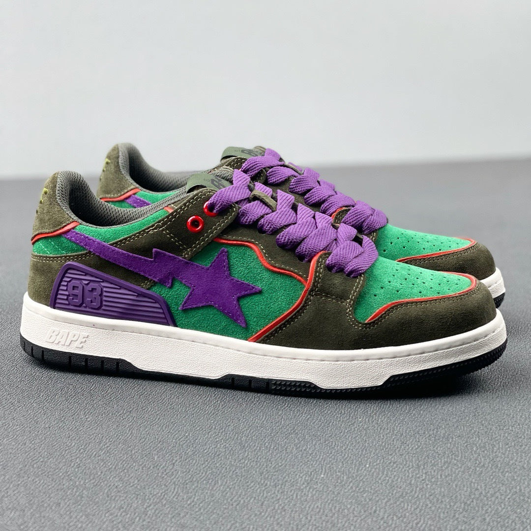 BAPE SK8 Sta Sneakers in Green and Purple - product image from the listing.