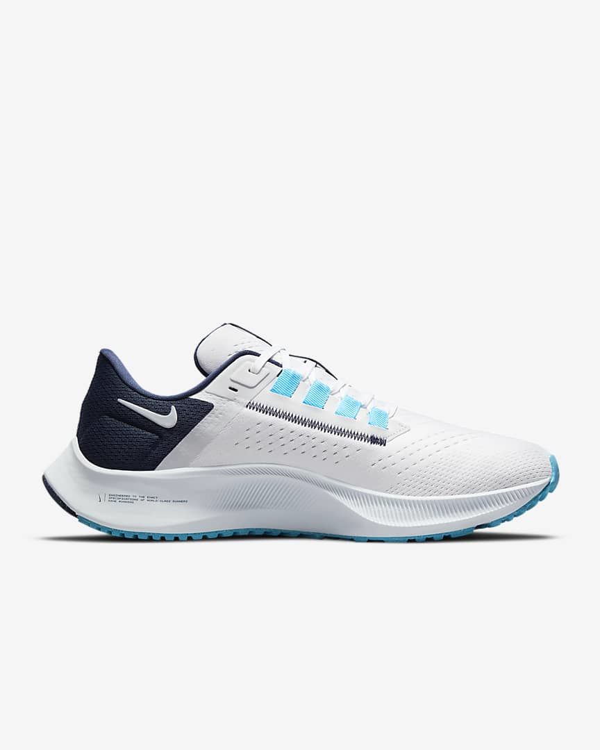 Nike Air Zoom Pegasus 38 Running Shoes in White Navy CW7356-101 - product image from the listing.