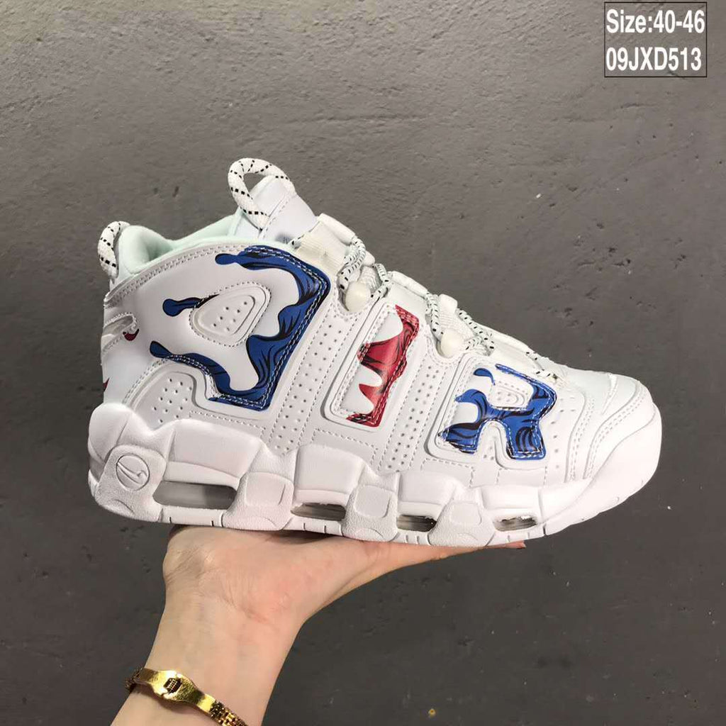 Nike Air More Uptempo Sneakers in White Blue Red 09JXD513 - product image from the listing.