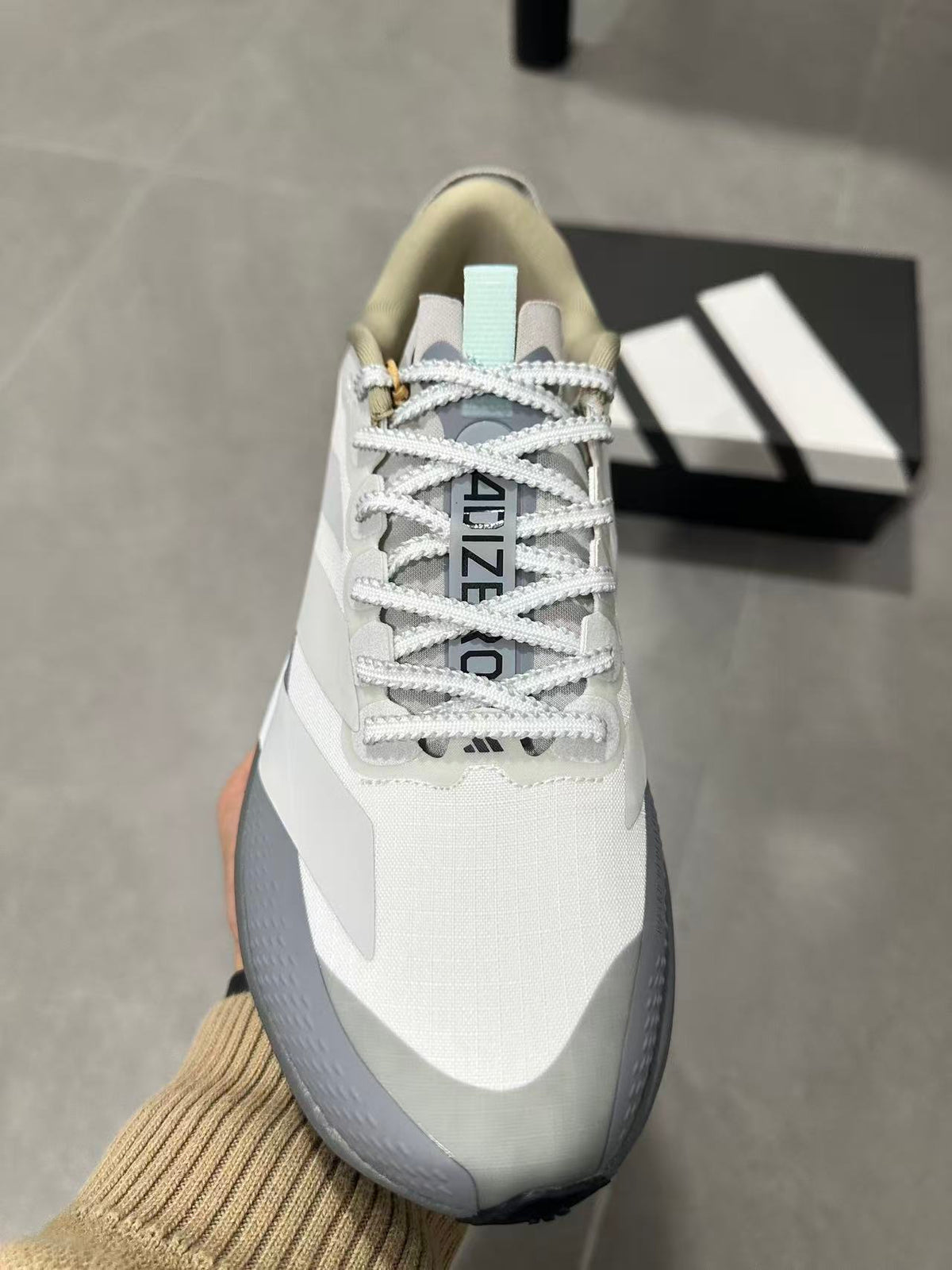 Adidas Adizero Boston Running Shoes in White Gray - product image from the listing.