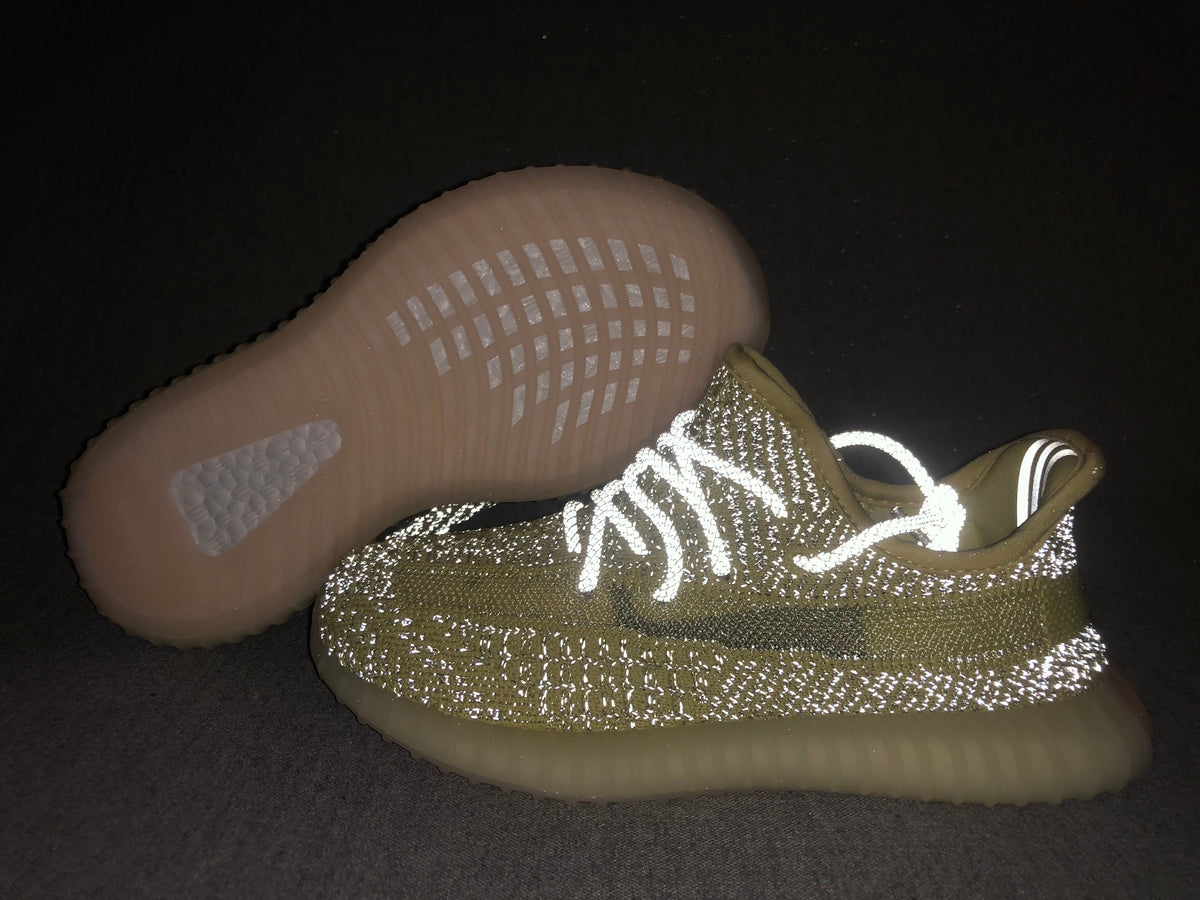 Yellow and Olive Yeezy 350 V2 Kids Sneakers - product image from the listing.