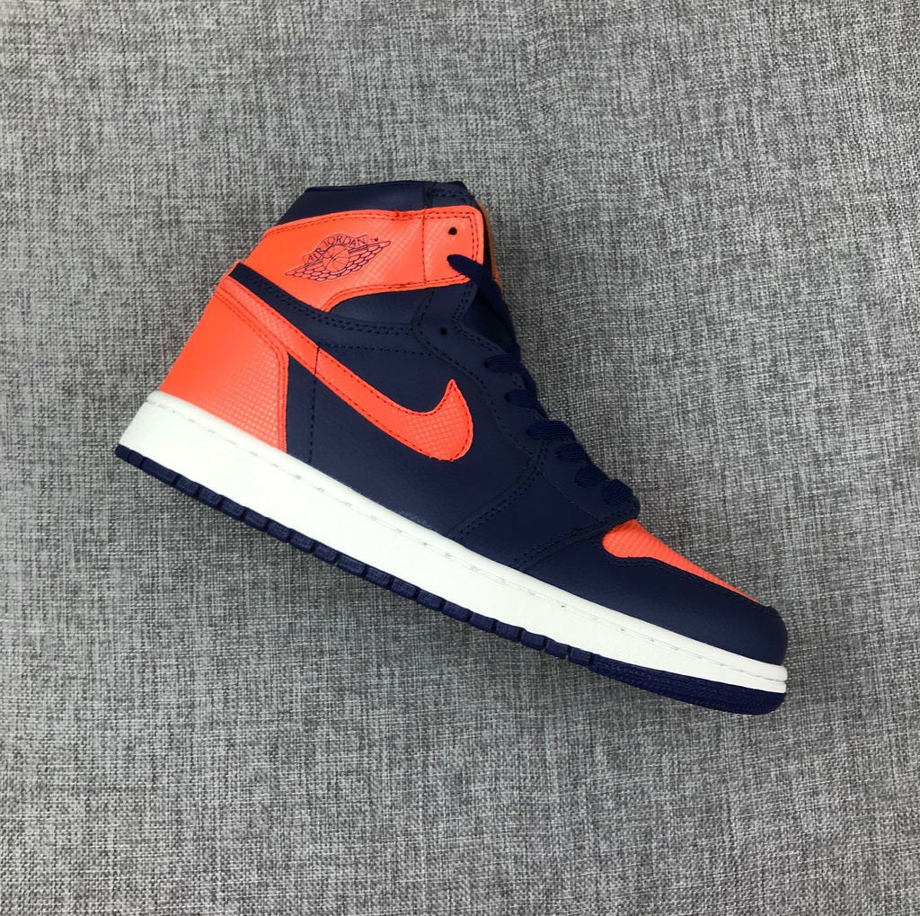 Air Jordan 1 Mid Sneakers in Blue Orange AH7389-408 - product image from the listing.