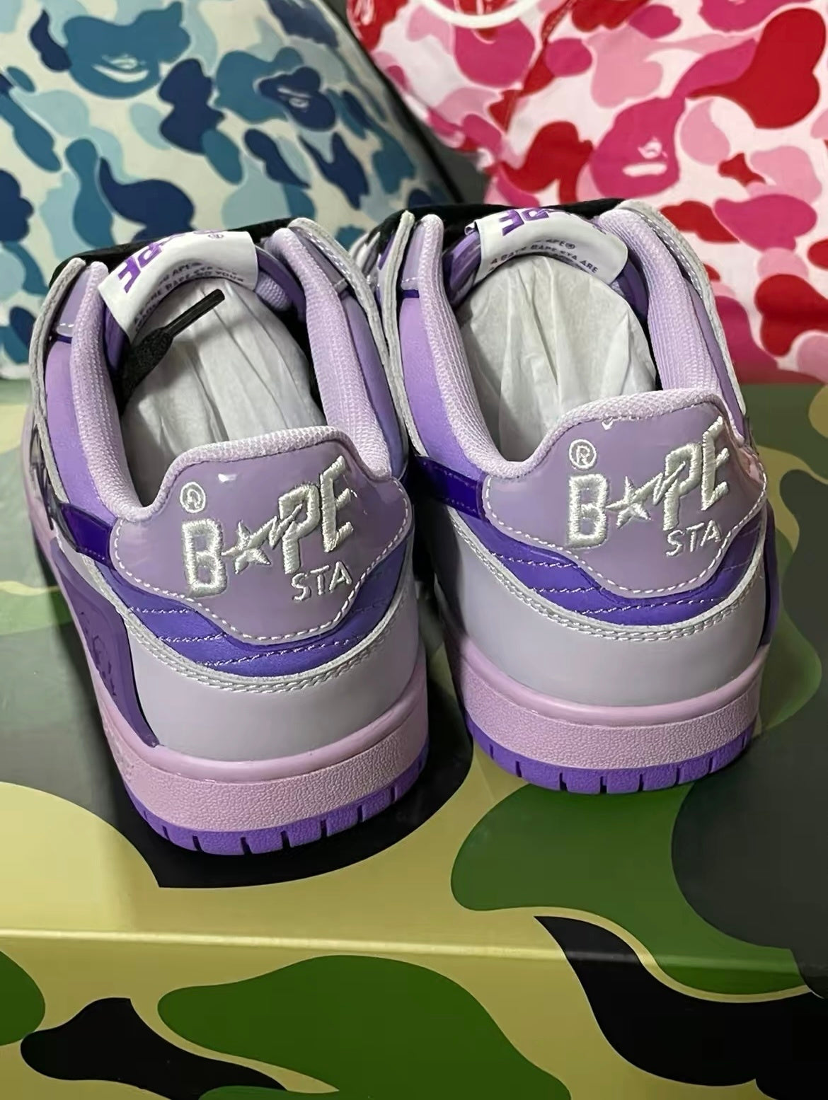 White and Purple BAPE SK8 Sta Sneakers - product image from the listing.