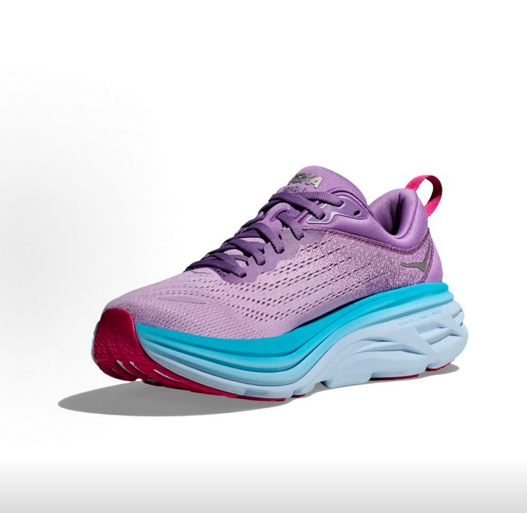 Purple and Blue HOKA Bondi 8 Running Sneakers - product image from the listing.