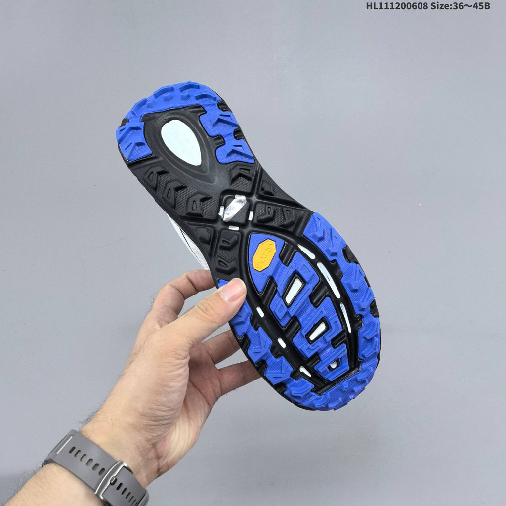 HOKA Mafate Speed 2 Low Trail Running Shoes, in White Black Blue - product image from the listing.