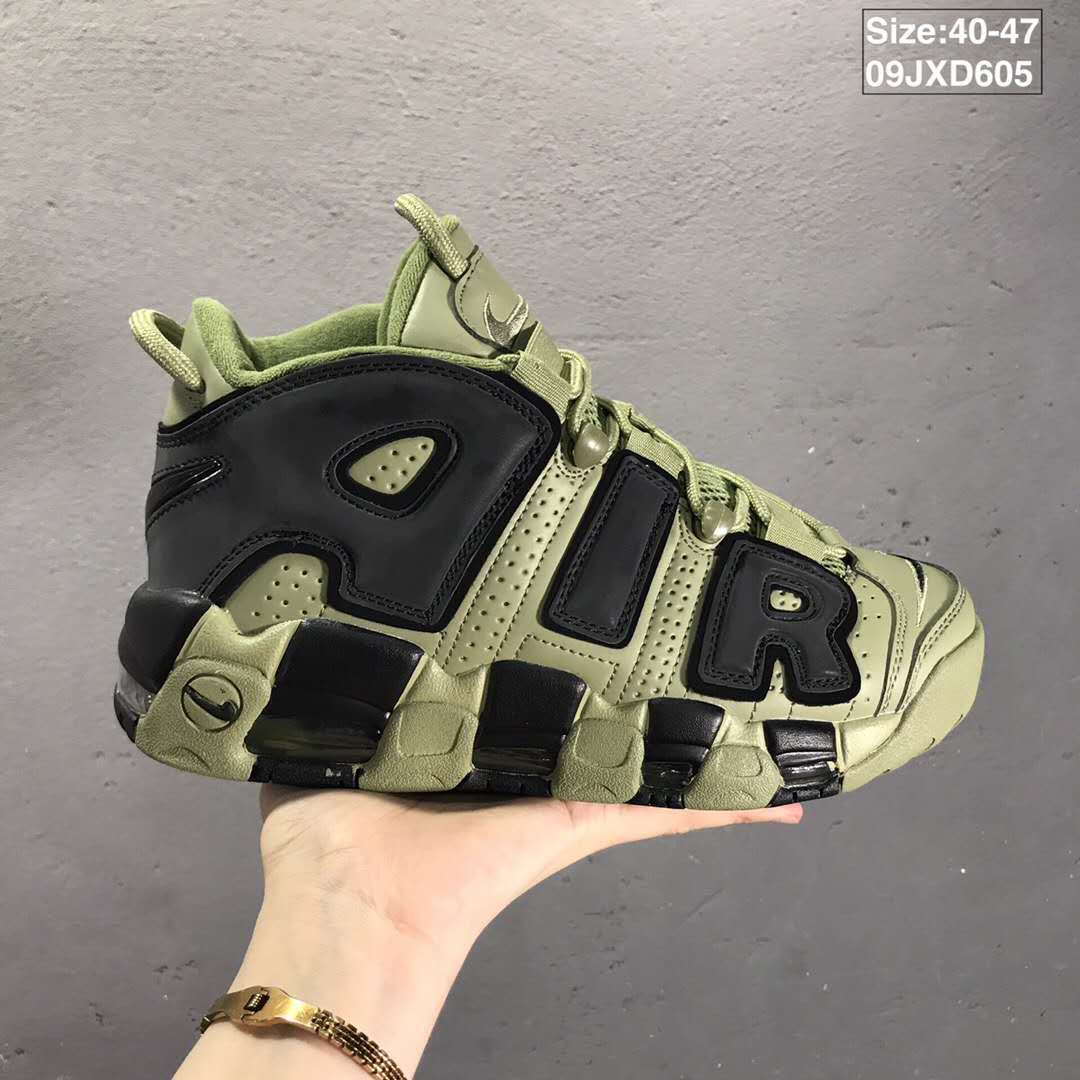 Olive and Black Nike Air More Uptempo Sneakers - product image from the listing.