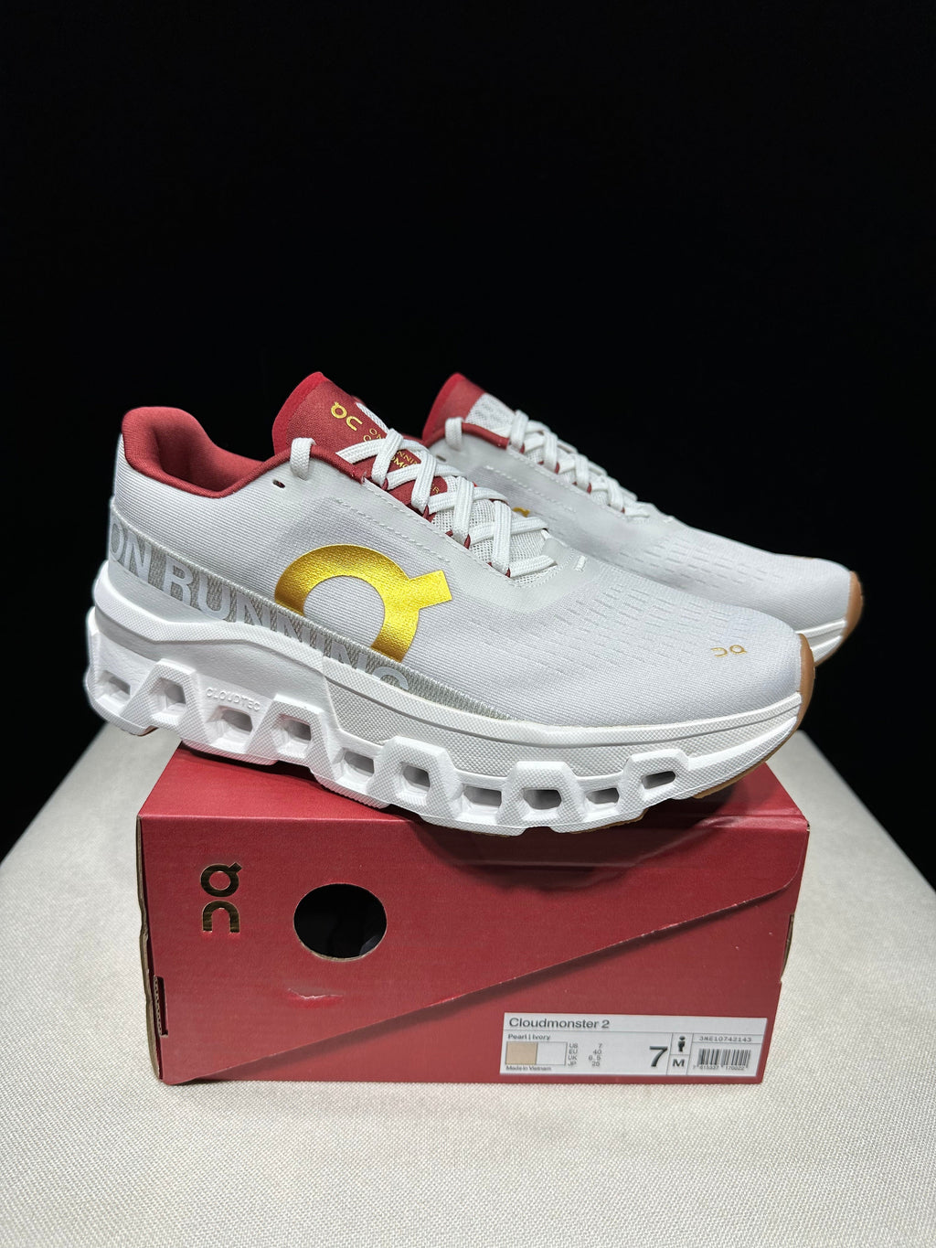 On Cloudmonster 2 Running Shoes in Pearl Ivory Gold - product image from the listing.