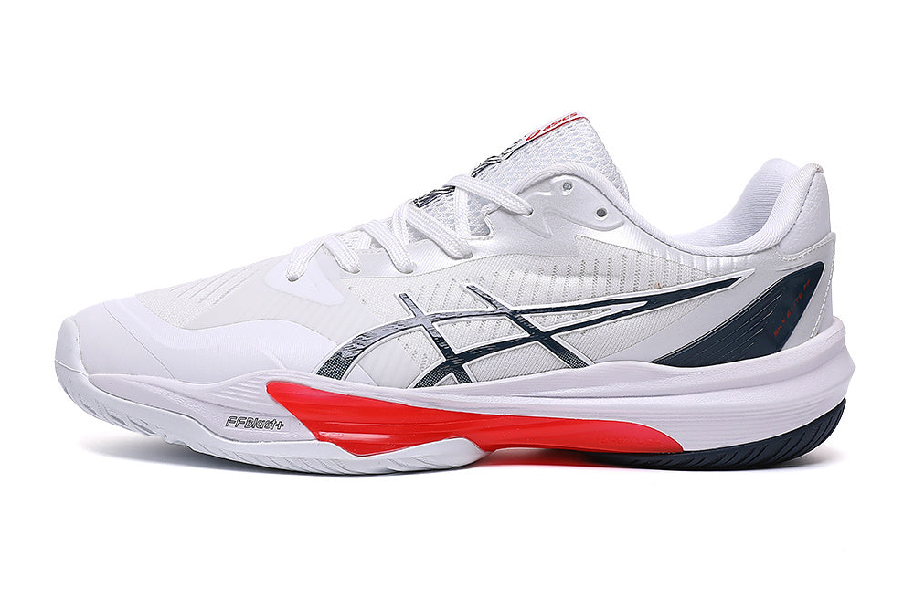 ASICS White, Navy and Red Court Trainers - product image from the listing.
