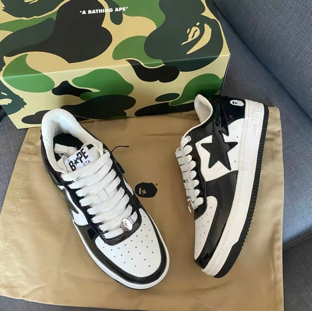 BAPE STA Low Sneakers in Black and White 1H70-191-001 - product image from the listing.