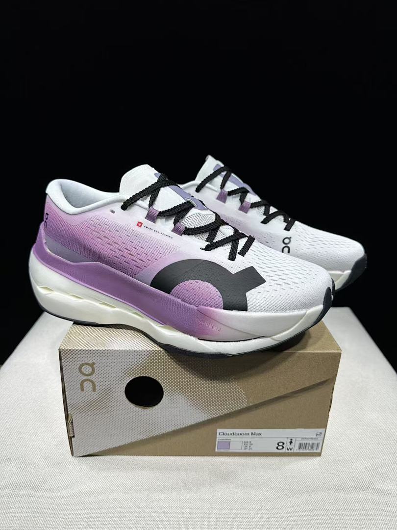 On Cloudboom Max Running Sneakers in White Purple - product image from the listing.