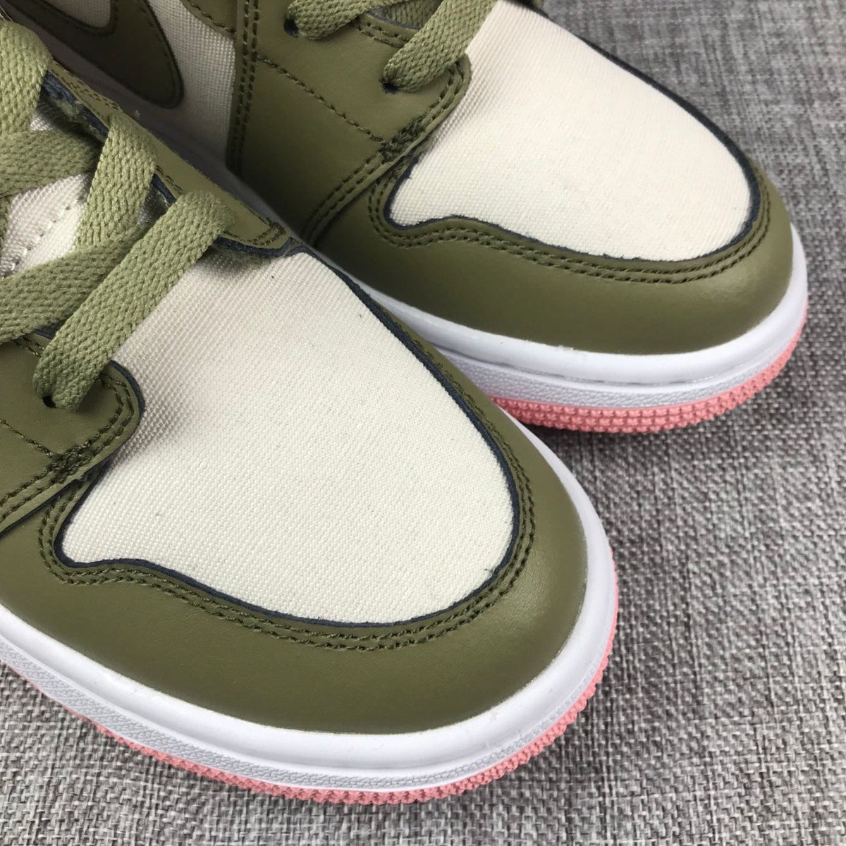Air Jordan 1 High Sneakers in Olive Green White Pink - product image from the listing.