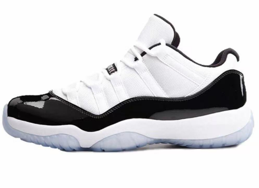 Jordan 11 Concord Low Sneakers in White and Black 528895-153 - product image from the listing.