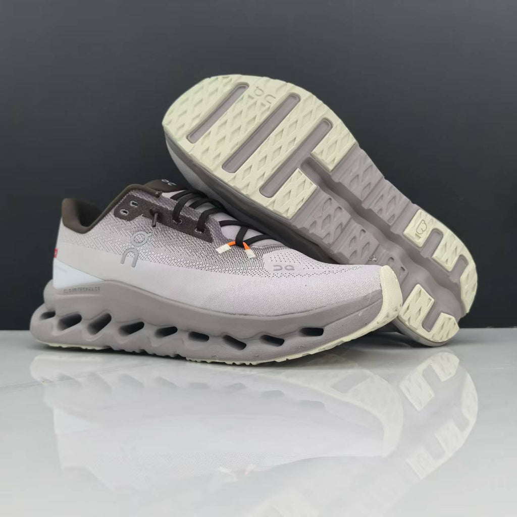Light Gray and Taupe On Cloudmonster Running Shoes - product image from the listing.