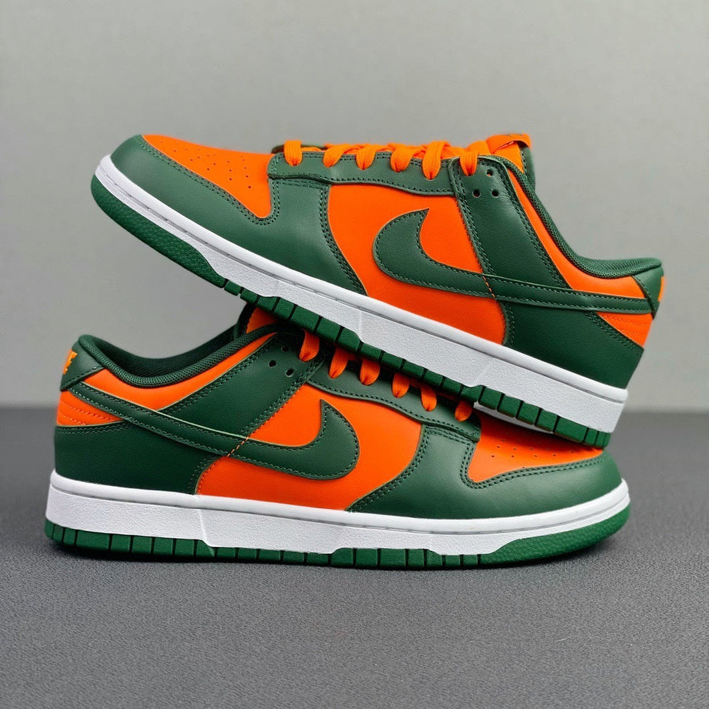 Nike Dunk Low Miami Hurricanes in Green and Orange DD1391-300 - product image from the listing.