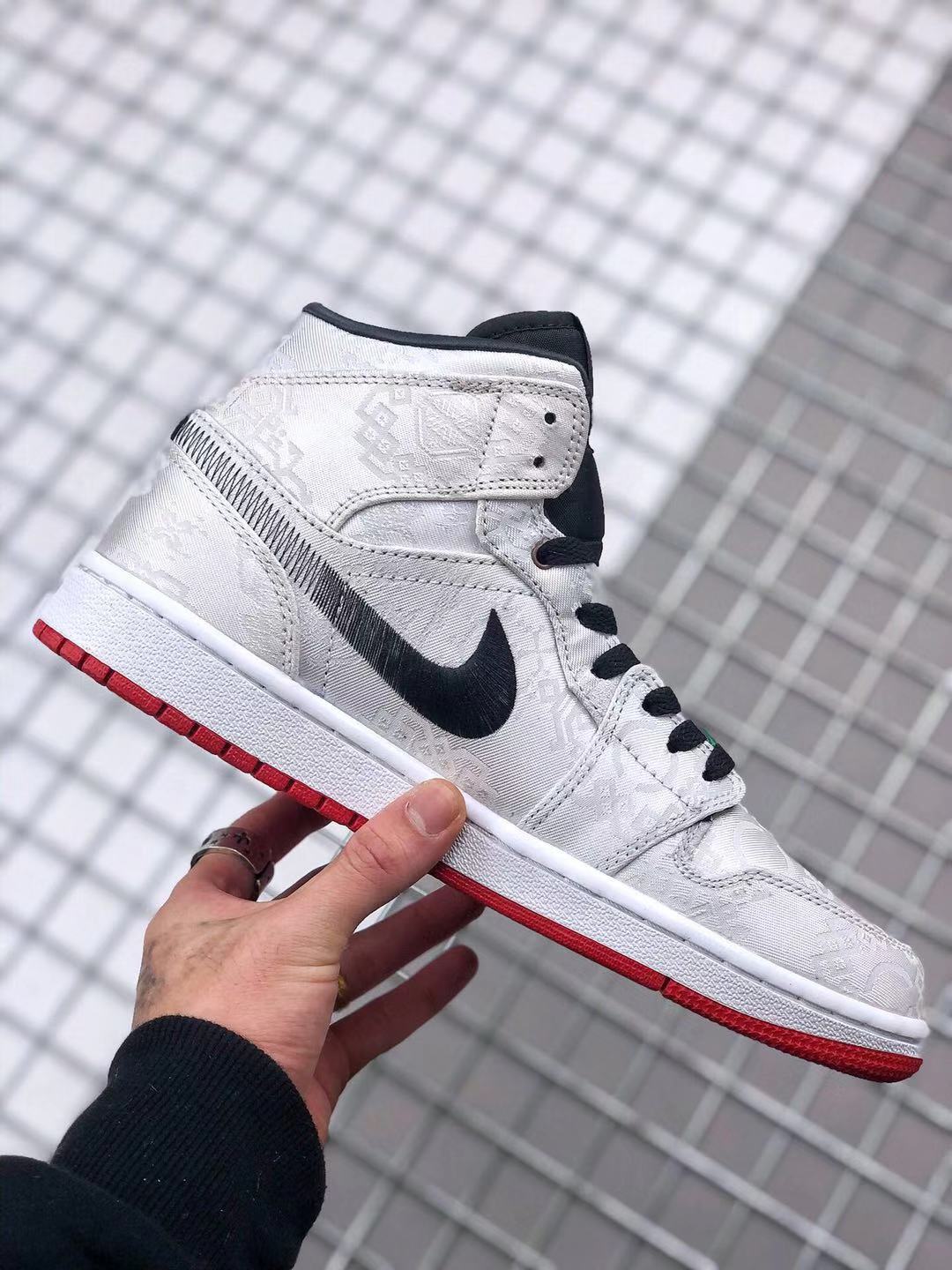 Air Jordan 1 Mid Edison Chen White Black Gold Sneakers - product image from the listing.