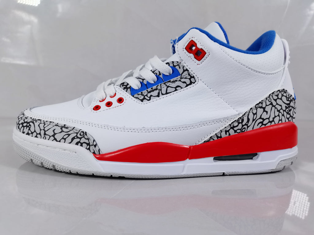 White Red Blue Elephant Print Sneakers - Jordan 3 Retro - product image from the listing.