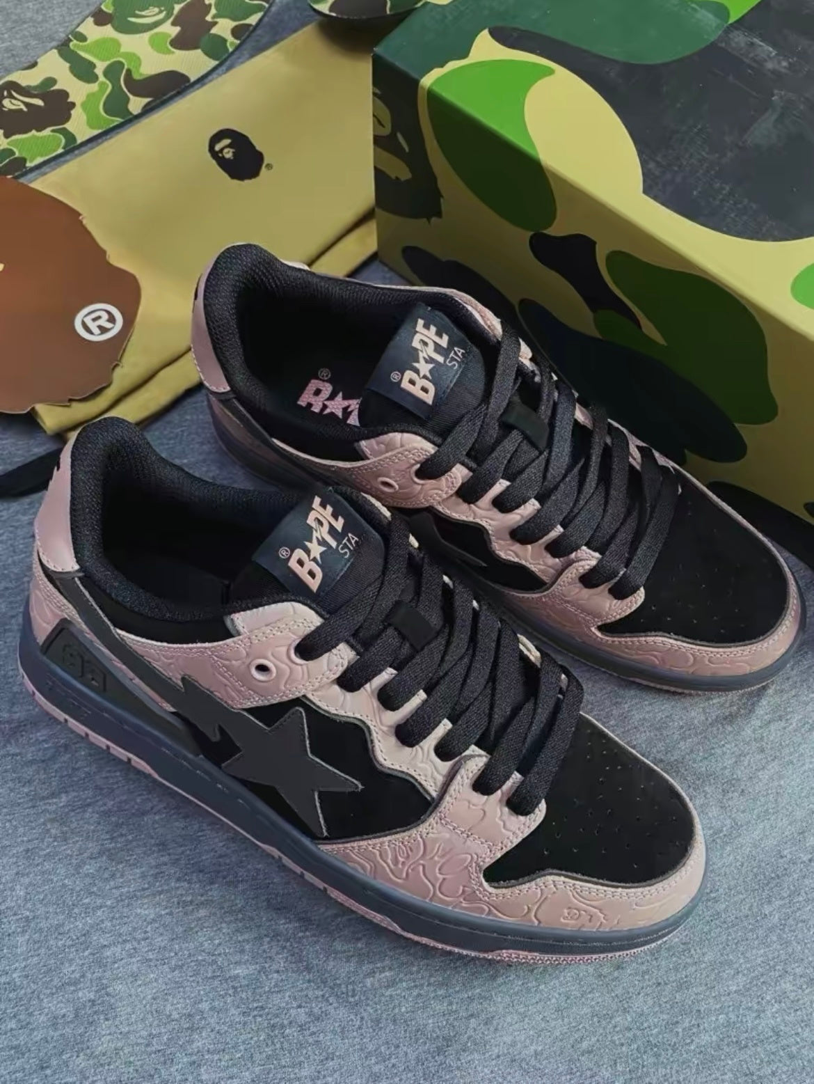 BAPE SK8 Sta Trainers Black and Pink 1H80-191-016 - product image from the listing.