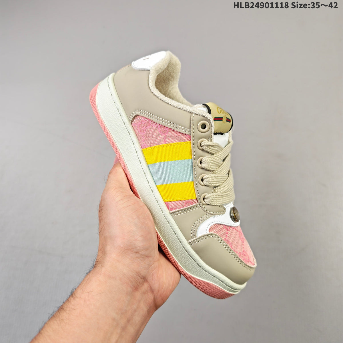 Gucci Screener Low-Top Sneakers in Beige, in Pink and Multicolor - product image from the listing.