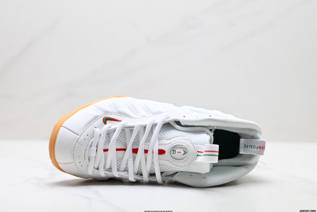 Nike Air Penny Foamposite Sneakers in White and Gum - product image from the listing.