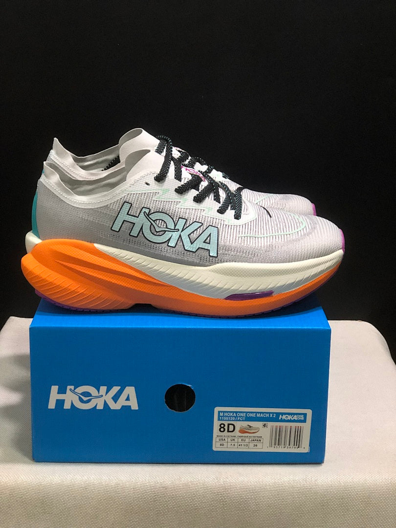 Gray and Orange HOKA Mach X 2 Running Shoes - product image from the listing.